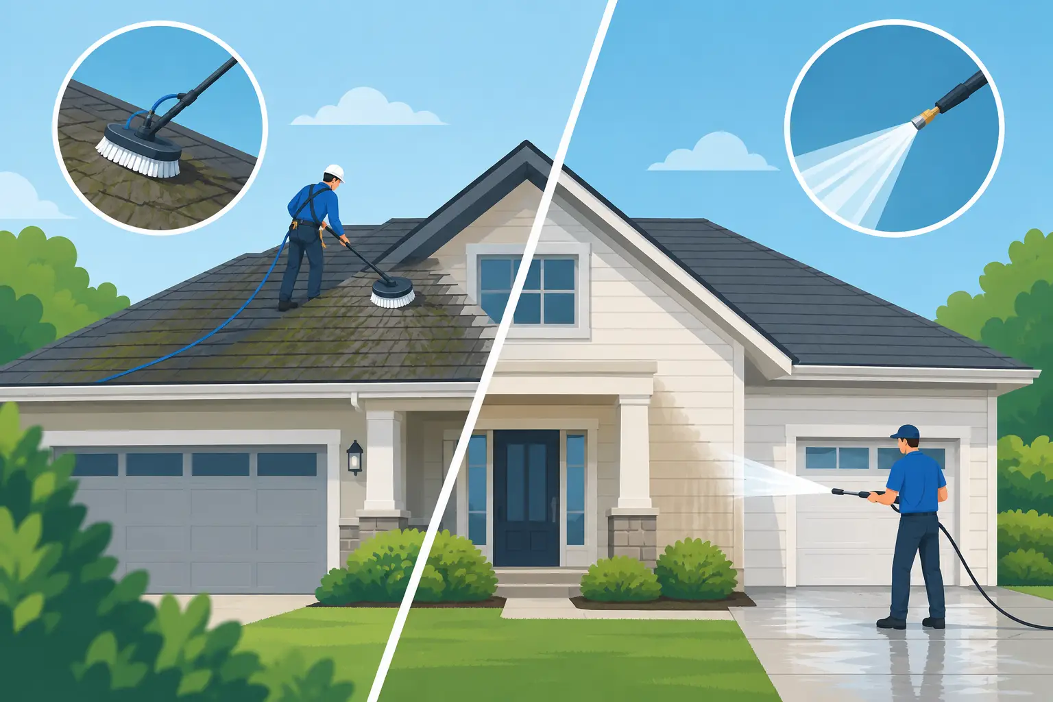 Roof Cleaning vs Pressure Washing for Your Home